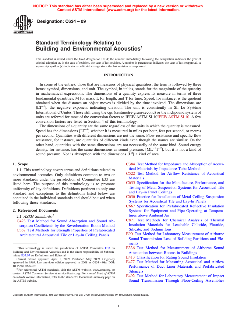 ASTM C634-09 - Standard Terminology Relating to  Building and Environmental Acoustics