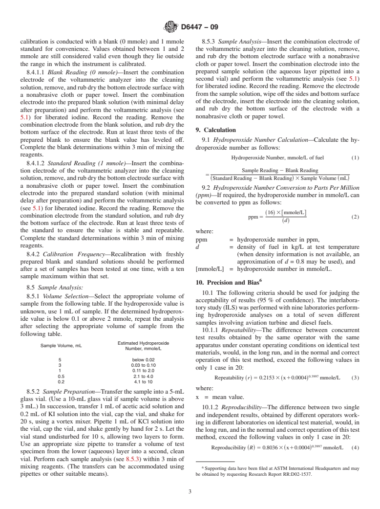 ASTM D6447-09 - Standard Test Method for Hydroperoxide Number of Aviation Turbine Fuels by Voltammetric Analysis