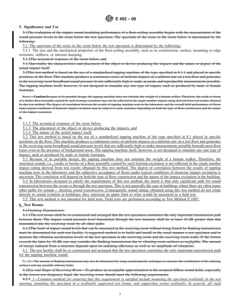 REDLINE ASTM E492-09 - Standard Test Method for Laboratory Measurement of Impact Sound Transmission Through Floor-Ceiling Assemblies Using the Tapping Machine