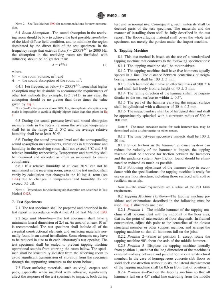 ASTM E492-09 - Standard Test Method for Laboratory Measurement of Impact Sound Transmission Through Floor-Ceiling Assemblies Using the Tapping Machine