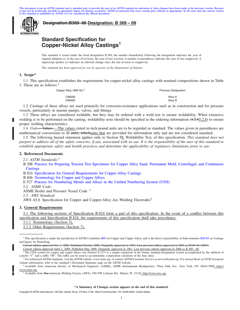 REDLINE ASTM B369-09 - Standard Specification for Copper-Nickel Alloy Castings