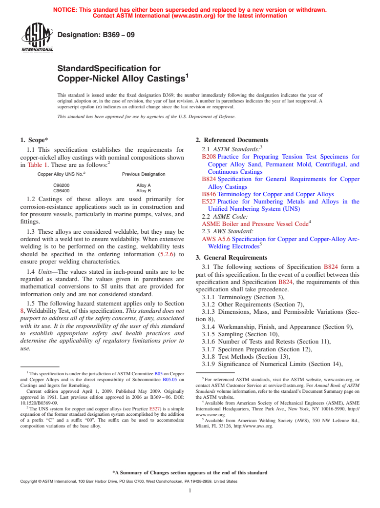 ASTM B369-09 - Standard Specification for Copper-Nickel Alloy Castings