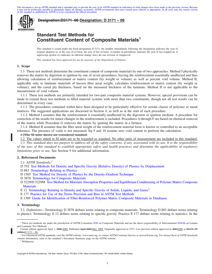 REDLINE ASTM D3171-09 - Standard Test Methods for Constituent Content of Composite Materials