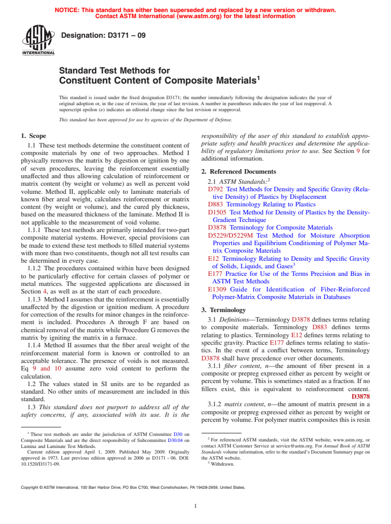 ASTM D3171-09 - Standard Test Methods for Constituent Content of Composite Materials