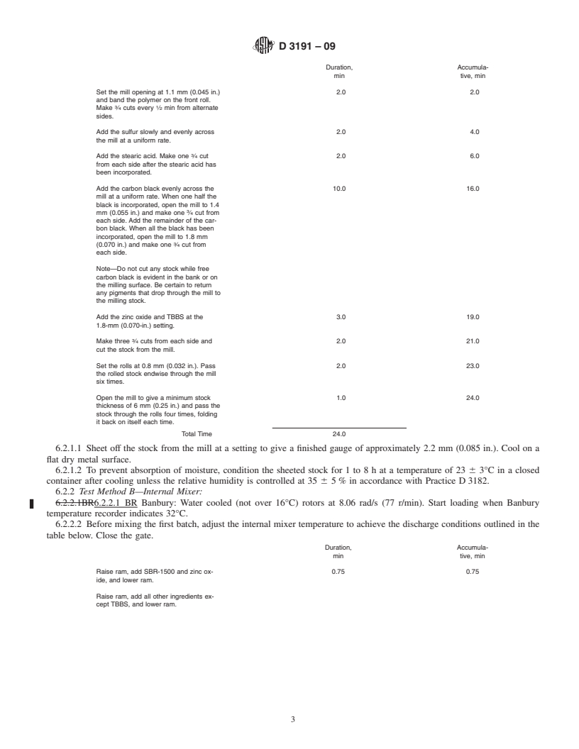 REDLINE ASTM D3191-09 - Standard Test Methods for  Carbon Black in SBR (Styrene-Butadiene Rubber)<span class='unicode'>&#x2014;</span>Recipe and Evaluation Procedures