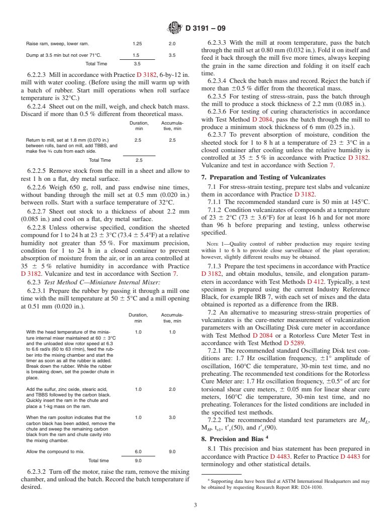 ASTM D3191-09 - Standard Test Methods for  Carbon Black in SBR (Styrene-Butadiene Rubber)<span class='unicode'>&#x2014;</span>Recipe and Evaluation Procedures