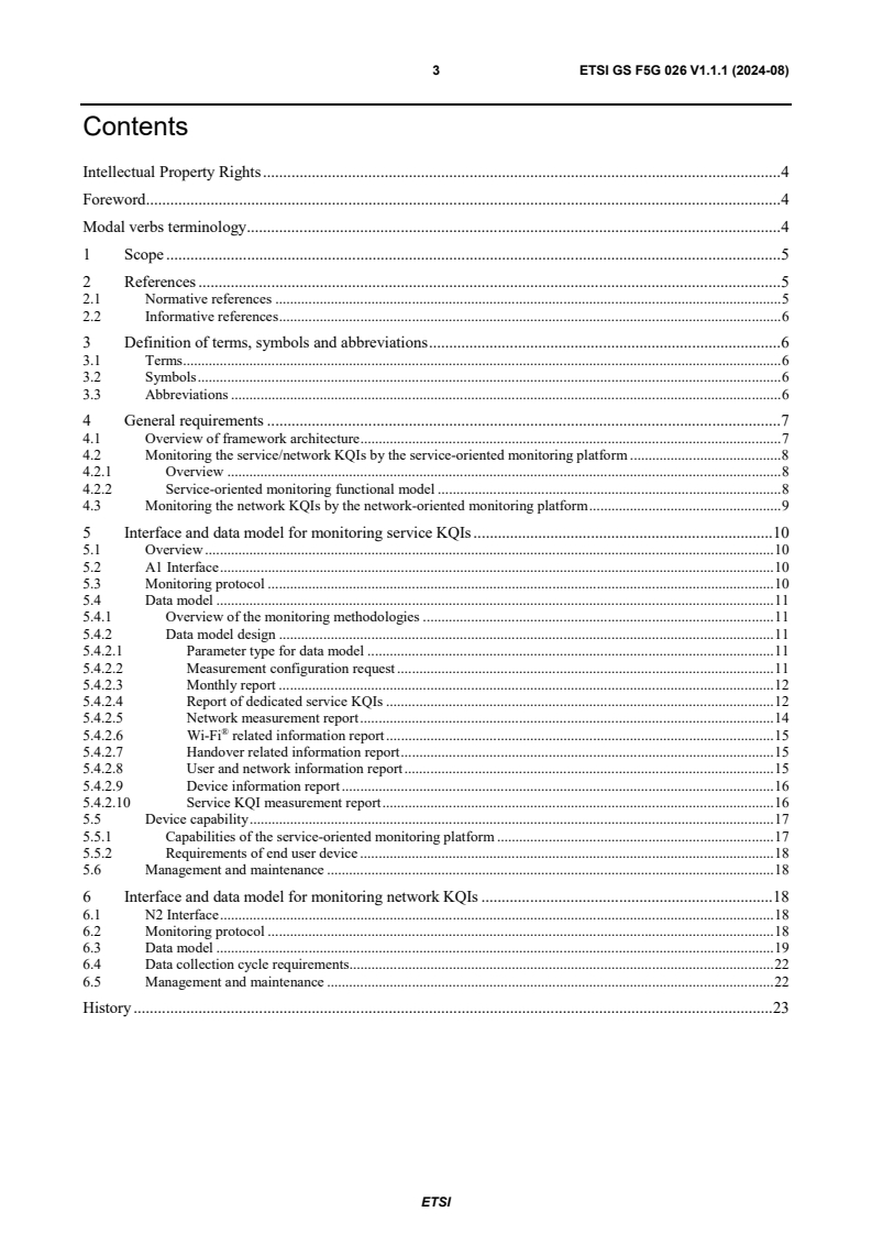 ETSI GS F5G 026 V1.1.1 (2024-08) - Fifth Generation Fixed Network (F5G); Architecture and data models for residential service quality monitoring
