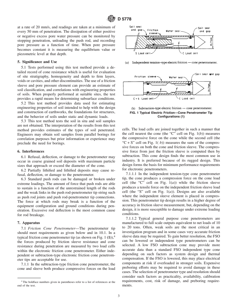 ASTM D5778-95(2000) - Standard Test Method for Performing Electronic Friction Cone and Piezocone Penetration Testing of Soils