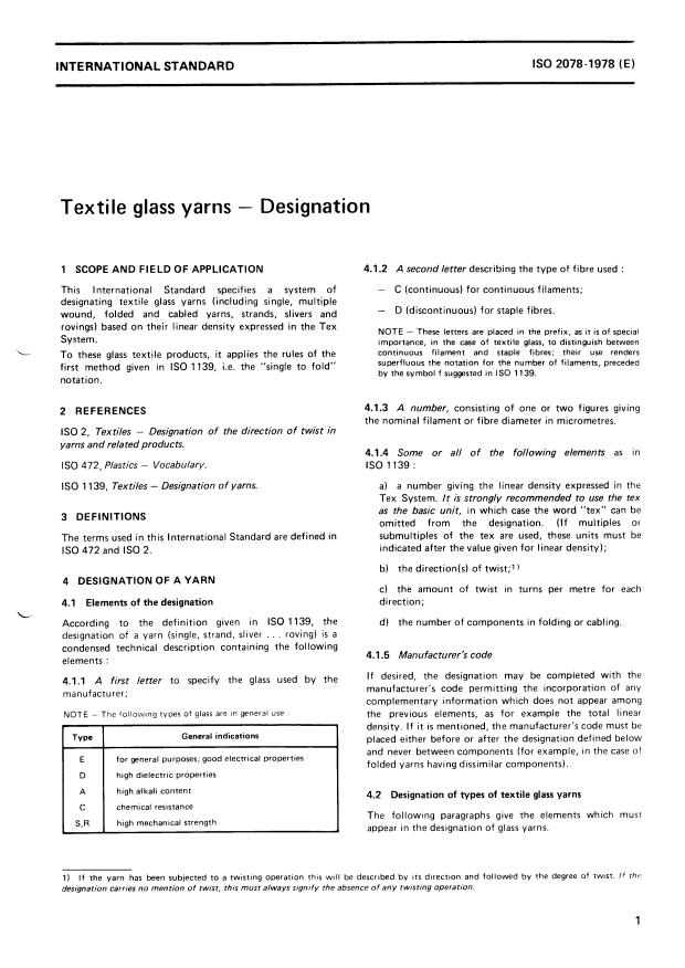ISO 2078:1978 - Textile glass yarns -- Designation
