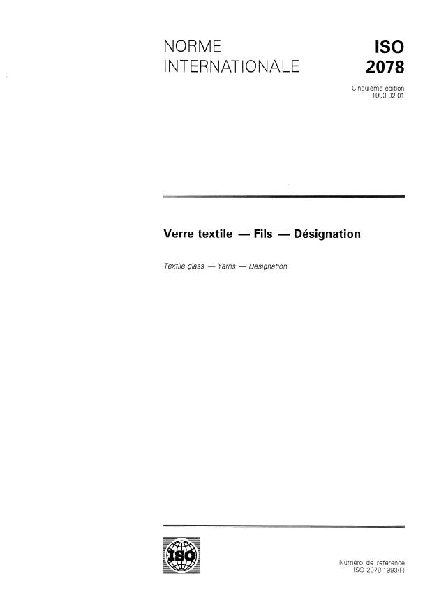 ISO 2078:1993 - Verre textile -- Fils -- Désignation
