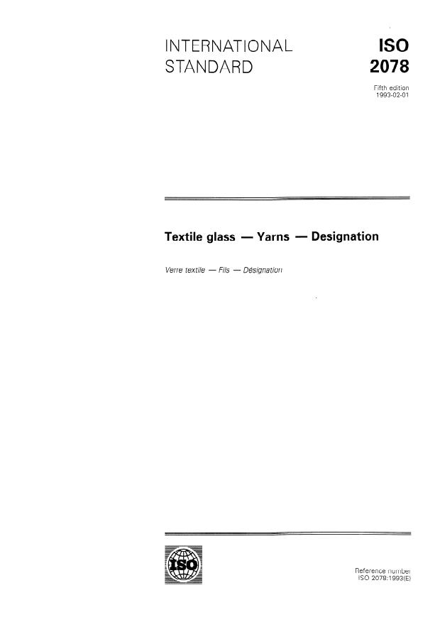 ISO 2078:1993 - Textile glass -- Yarns -- Designation