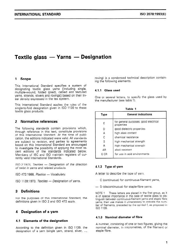 ISO 2078:1993 - Textile glass -- Yarns -- Designation