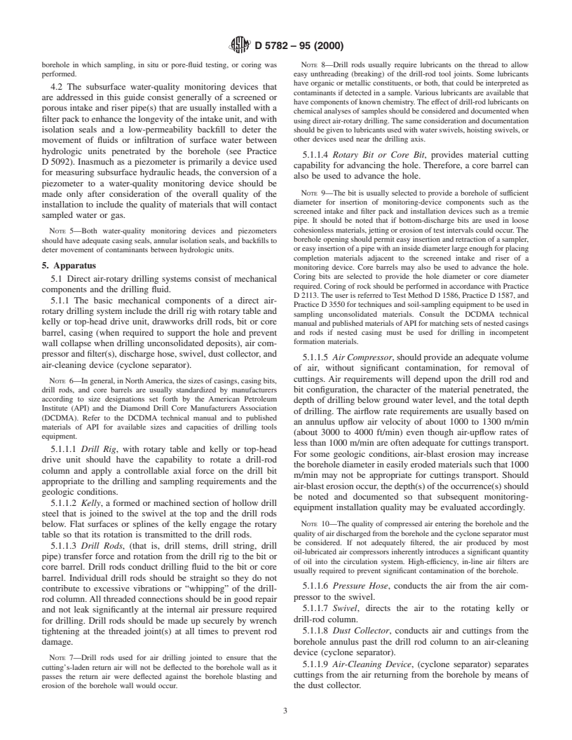 ASTM D5782-95(2000) - Standard Guide for Use of Direct Air-Rotary Drilling for Geoenvironmental Exploration and the Installation of Subsurface Water-Quality Monitoring Devices