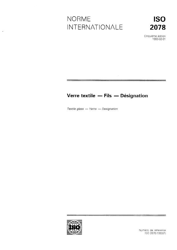 ISO 2078:1993 - Verre textile -- Fils -- Désignation