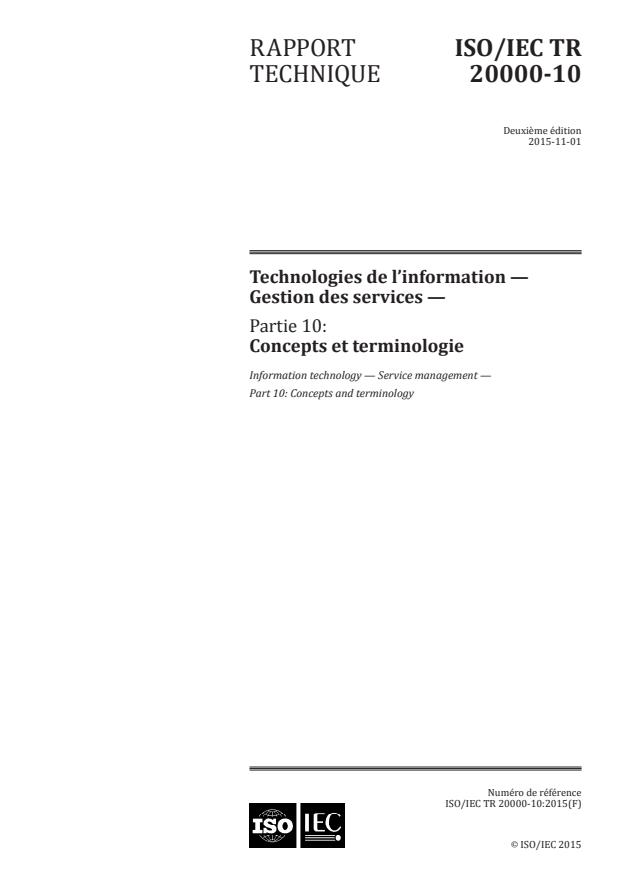 ISO/IEC TR 20000-10:2015 - Technologies de l'information -- Gestion des services