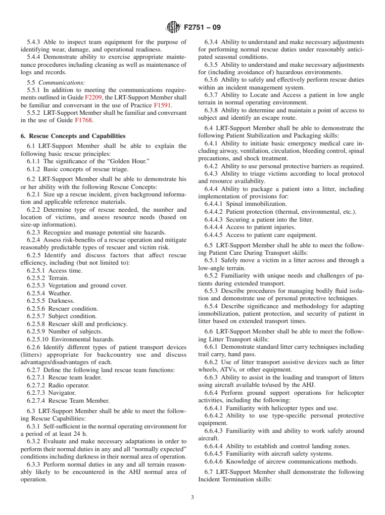 ASTM F2751-09 - Standard Guide for Training of Support Level Land Rescue Team Member (LRT-Support) Member