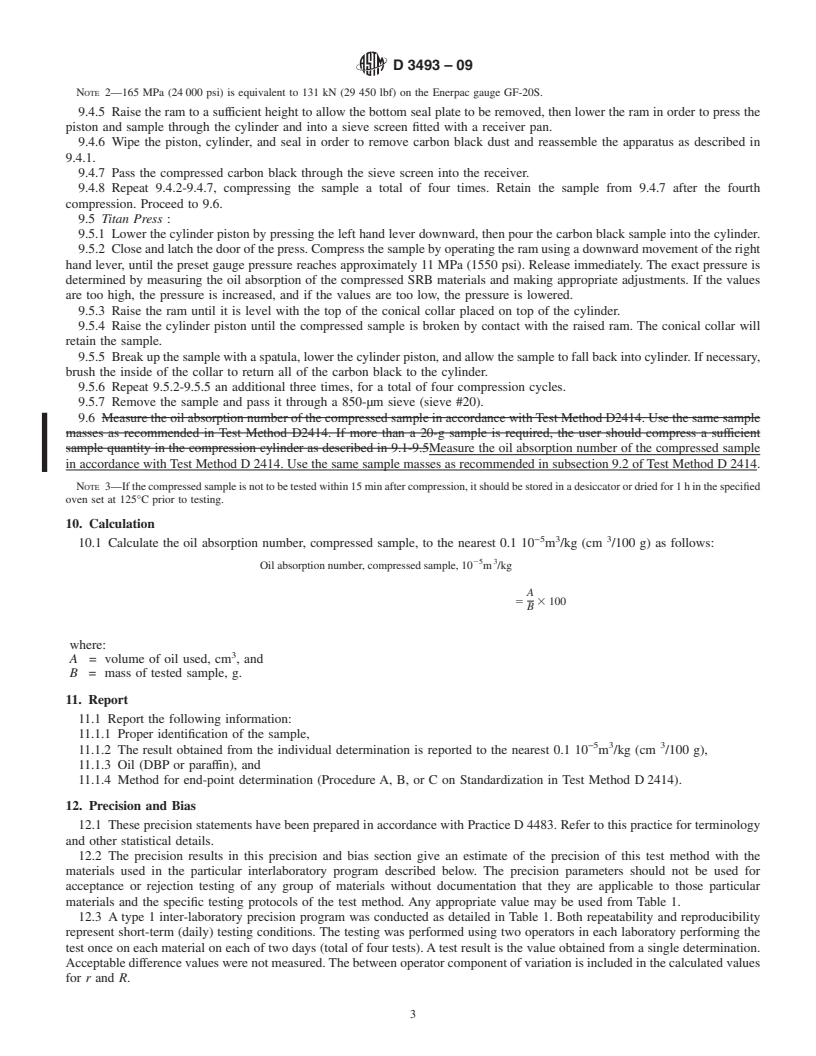 REDLINE ASTM D3493-09 - Standard Test Method for Carbon Black-Oil Absorption Number of Compressed Sample (COAN)