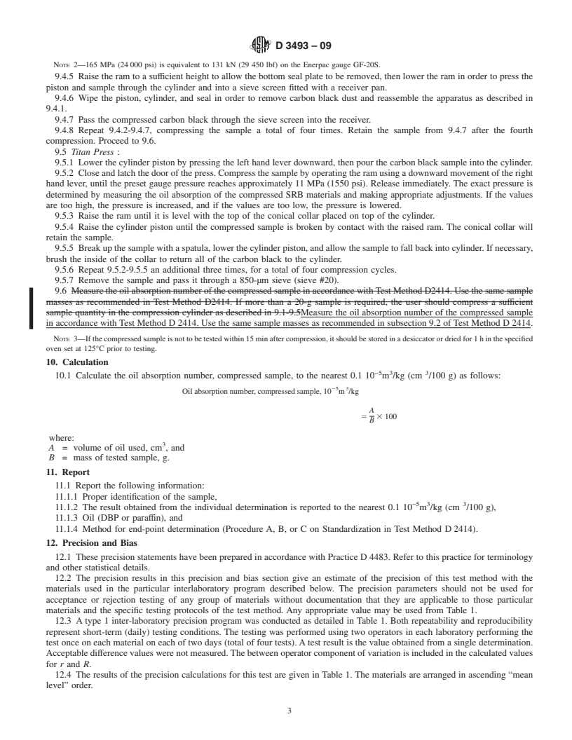 REDLINE ASTM D3493-09 - Standard Test Method for Carbon Black-Oil Absorption Number of Compressed Sample (COAN)