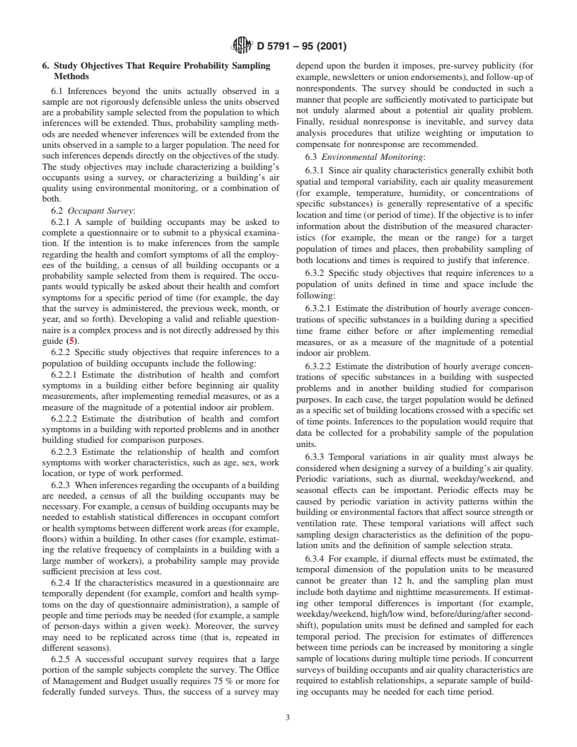 ASTM D5791-95(2001) - Standard Guide for Using Probability Sampling Methods in Studies of Indoor Air Quality in Buildings