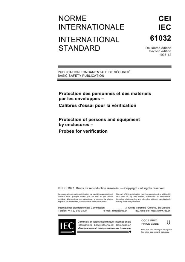 IEC 61032:1997 - Protection of persons and equipment by enclosures - Probes for verification