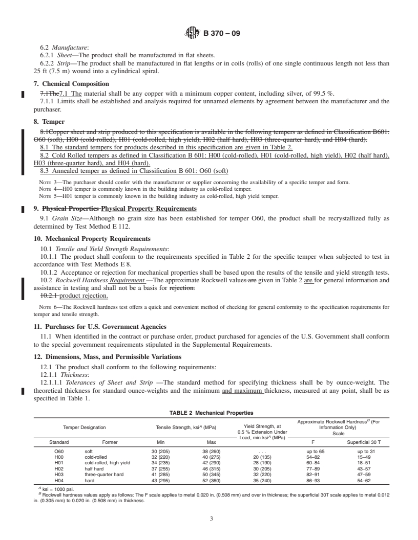 REDLINE ASTM B370-09 - Standard Specification for Copper Sheet and Strip for Building Construction