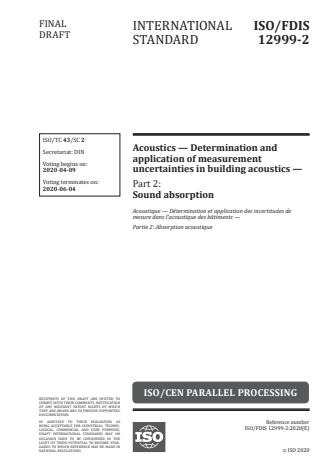 ISO/FDIS 12999-2 - Acoustics -- Determination and application of measurement uncertainties in building acoustics