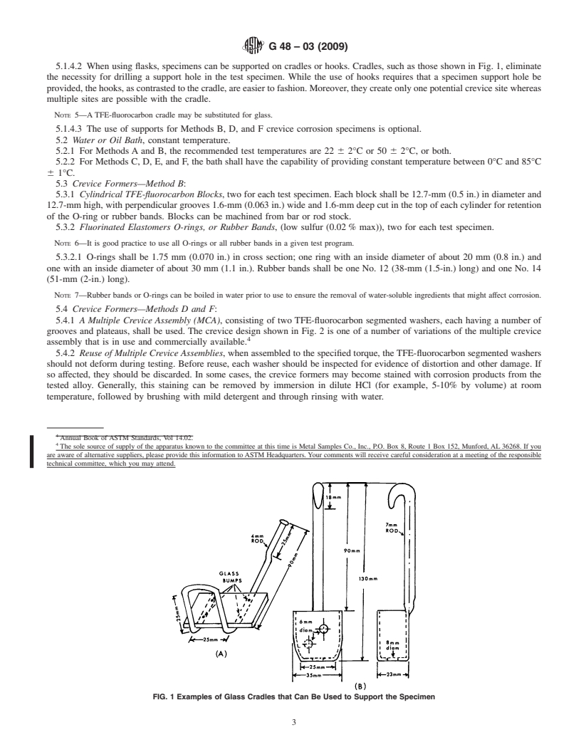 REDLINE ASTM G48-03(2009) - Standard Test Methods for Pitting and Crevice Corrosion Resistance of Stainless Steels and Related Alloys by Use of Ferric Chloride Solution