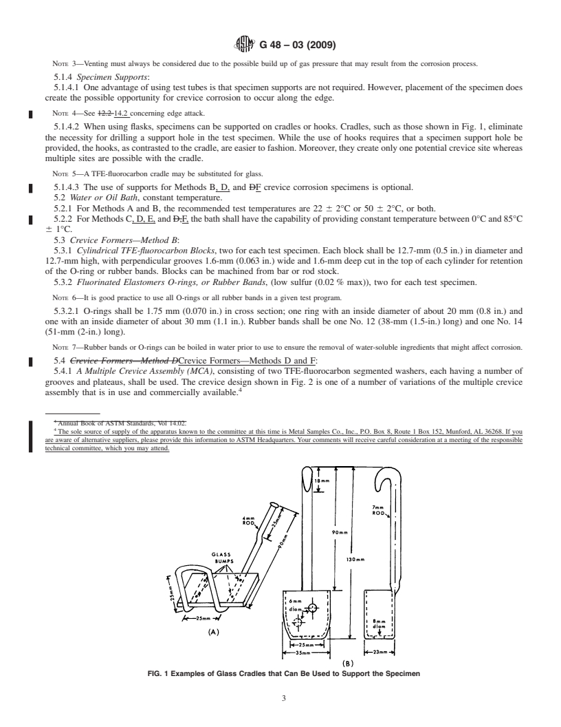 REDLINE ASTM G48-03(2009) - Standard Test Methods for Pitting and Crevice Corrosion Resistance of Stainless Steels and Related Alloys by Use of Ferric Chloride Solution