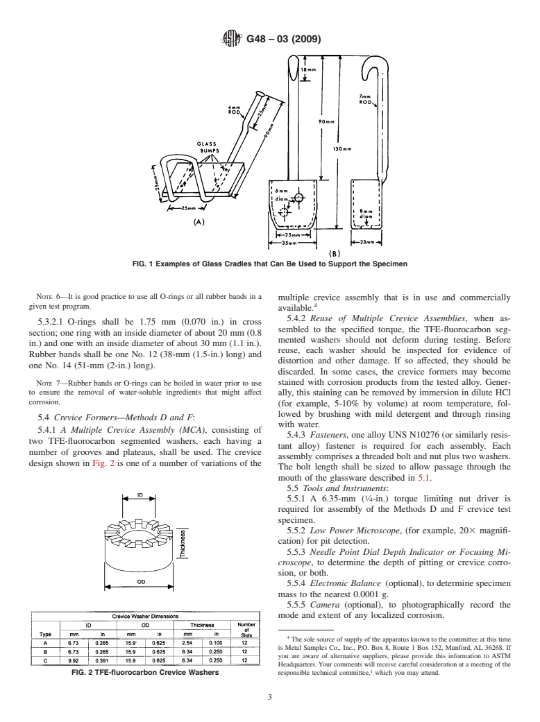 ASTM G48-03(2009) - Standard Test Methods for Pitting and Crevice Corrosion Resistance of Stainless Steels and Related Alloys by Use of Ferric Chloride Solution