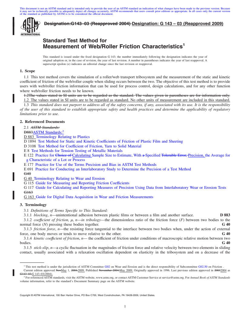 REDLINE ASTM G143-03(2009) - Standard Test Method for Measurement of Web/Roller Friction Characteristics