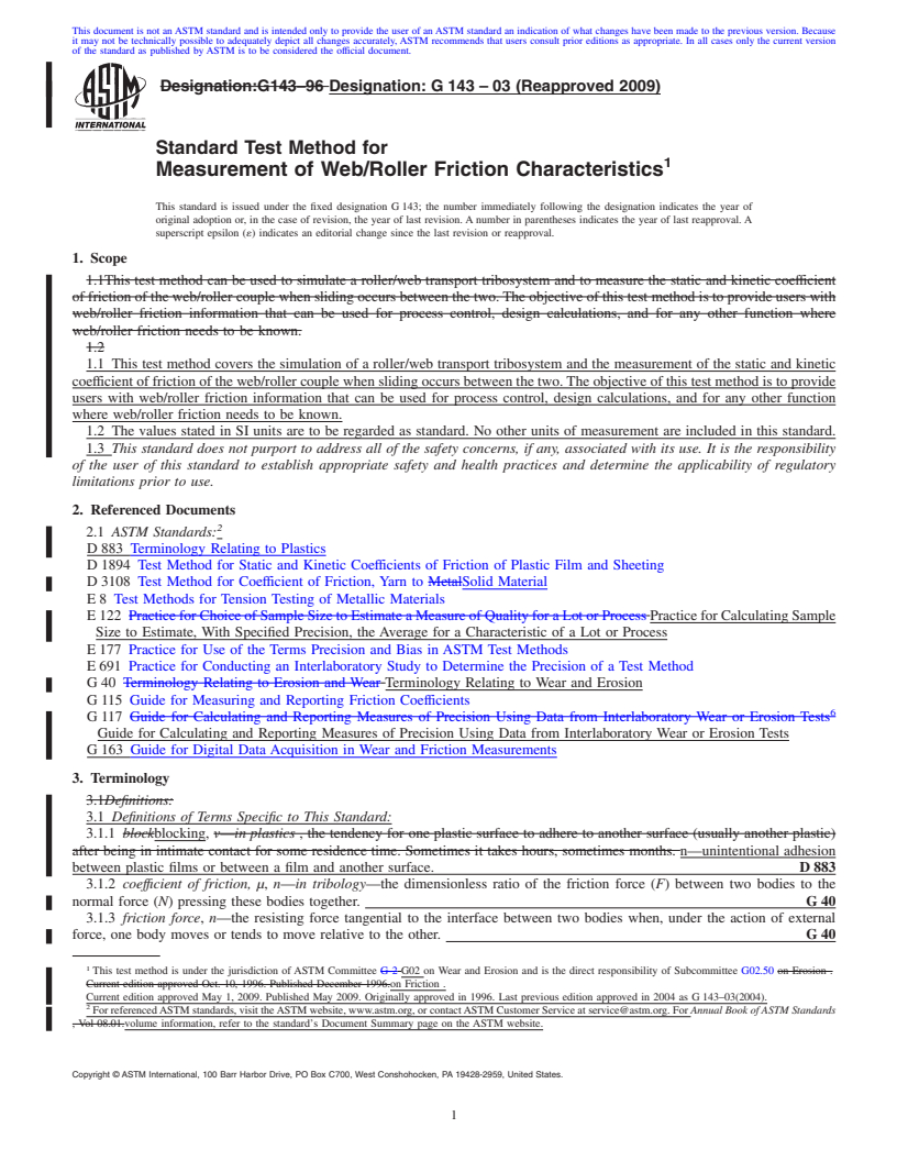 REDLINE ASTM G143-03(2009) - Standard Test Method for Measurement of Web/Roller Friction Characteristics