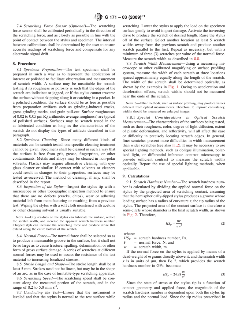 ASTM G171-03(2009)e1 - Standard Test Method for Scratch Hardness of Materials Using a Diamond Stylus