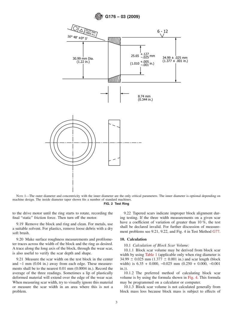 ASTM G176-03(2009) - Standard Test Method for Ranking Resistance of Plastics to Sliding Wear using Block-on-Ring Wear Test&#8212;Cumulative Wear Method