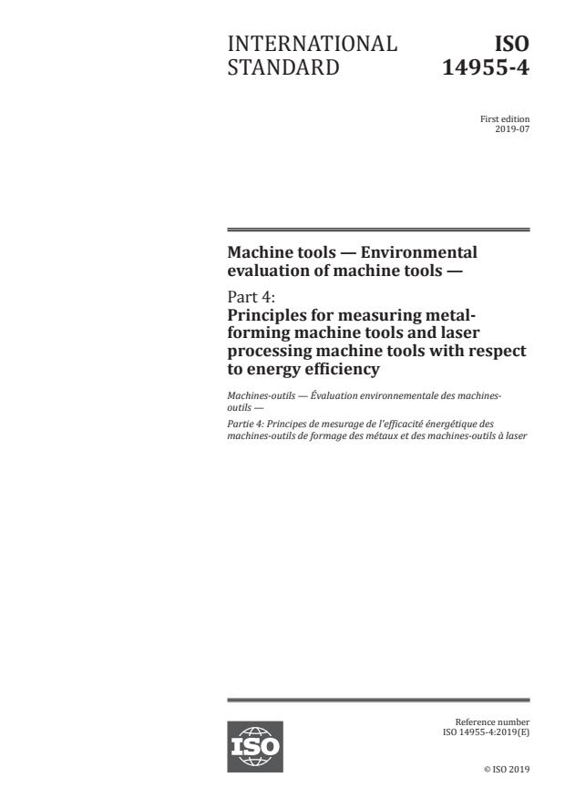 ISO 14955-4:2019 - Machine tools -- Environmental evaluation of machine tools