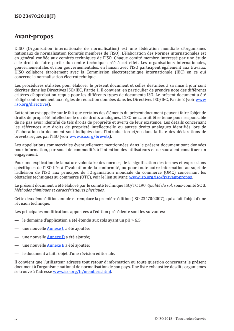 ISO 23470:2018 ISO 23470:2018 - Qualité du sol — Détermination de la capacité d'échange cationique (CEC) effective et des cations échangeables à l'aide d'une solution de trichlorure de cobaltihexammine
Released:9/5/2018 - Page 4 preview