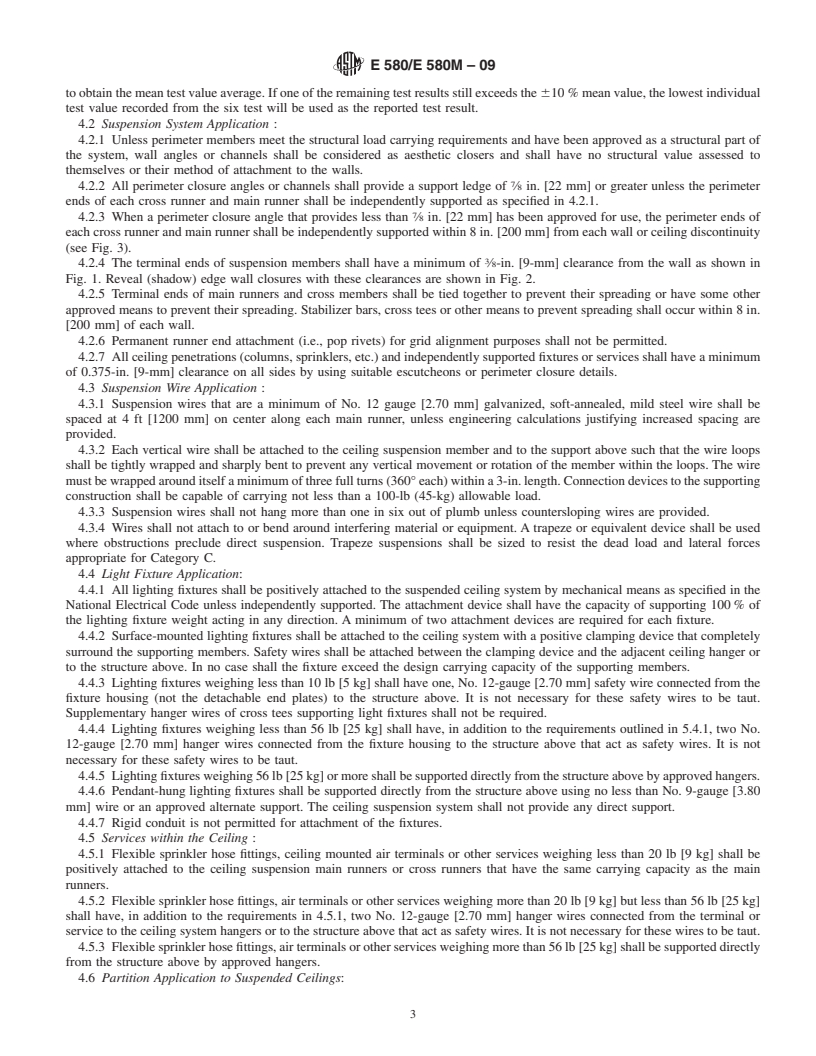 REDLINE ASTM E580/E580M-09 - Standard Practice for  Installation of Ceiling Suspension Systems for Acoustical Tile and Lay-in Panels in Areas Subject to Earthquake Ground Motions