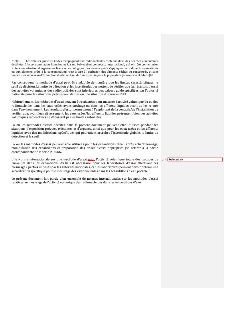 ISO 13169:2018 REDLINE ISO 13169:2018 - Water quality — Uranium — Test method using alpha liquid scintillation counting
Released:7/4/2018 - Page 4 preview