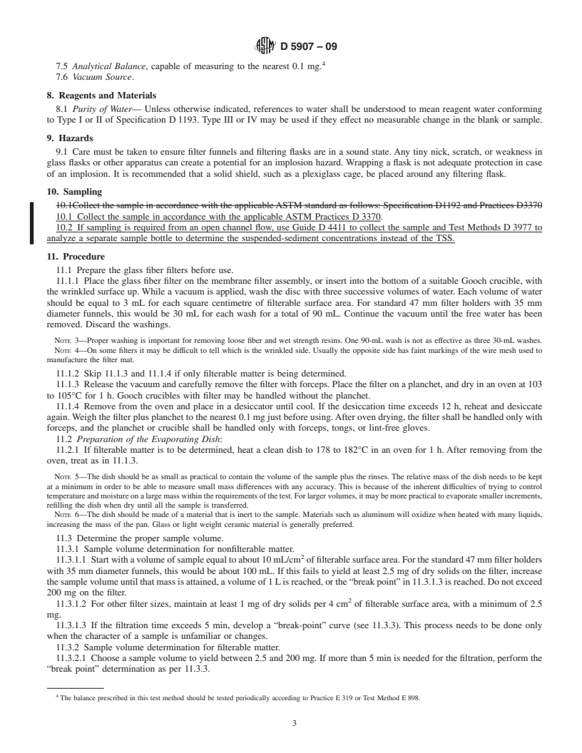 REDLINE ASTM D5907-09 - Standard Test Method for Filterable and Nonfilterable Matter in Water