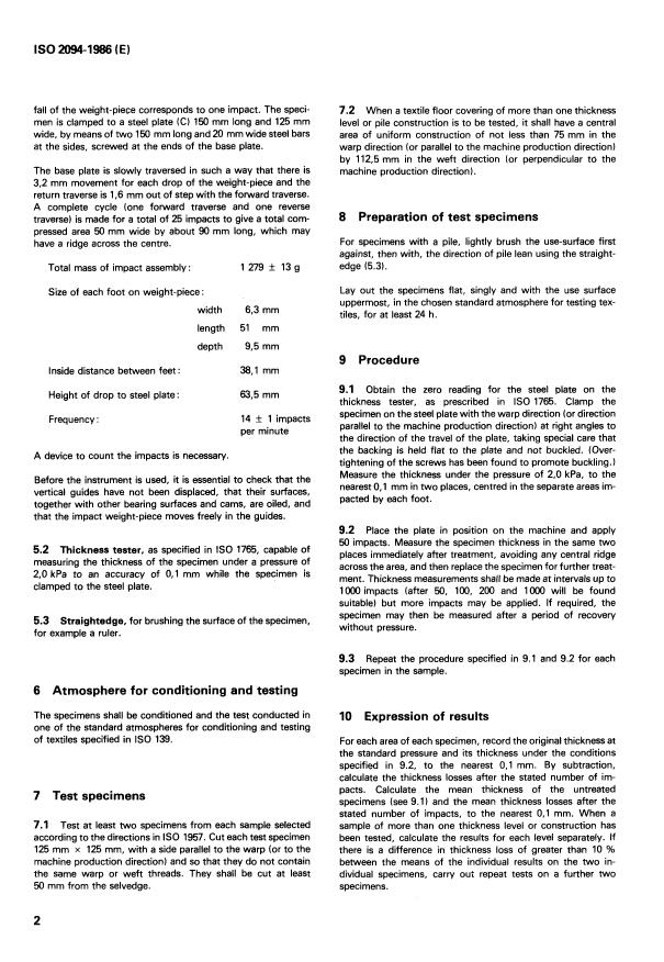 ISO 2094:1986 ISO 2094:1986 - Textile floor coverings -- Determination of thickness loss under dynamic loading - Page 4 preview