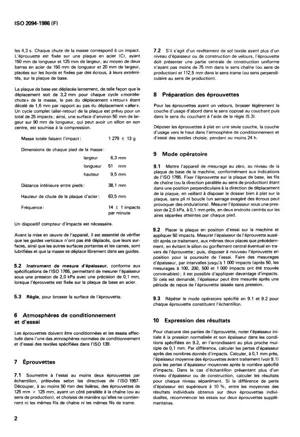 ISO 2094:1986 ISO 2094:1986 - Revetements de sol textiles -- Détermination de la perte d'épaisseur sous charge dynamique - Page 4 preview