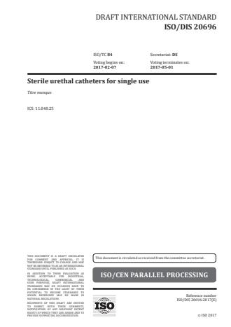 ISO 20696:2018 - Sterile urethral catheters for single use