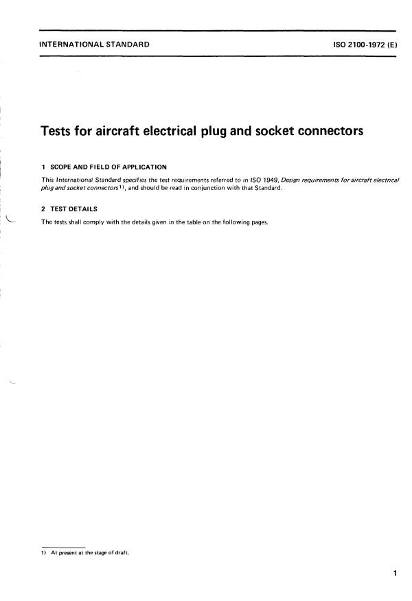 ISO 2100:1972 - Tests for aircraft electrical plug and socket connectors