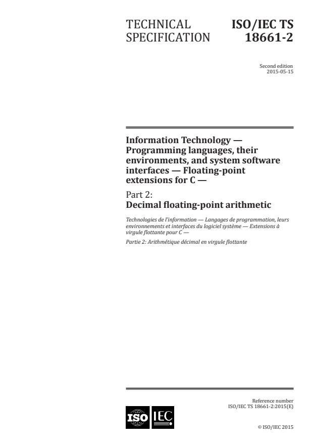 ISO/IEC TS 18661-2:2015 - Information Technology -- Programming languages, their environments, and system software interfaces -- Floating-point extensions for C