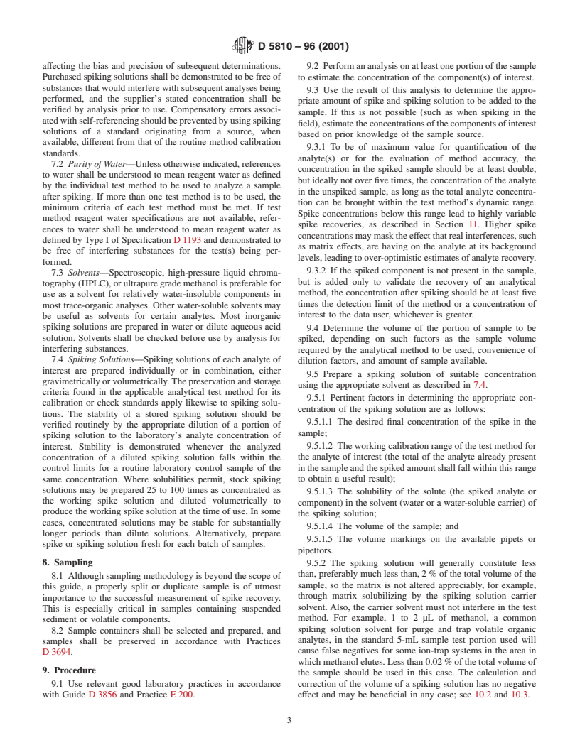 ASTM D5810-96(2001) - Standard Guide for Spiking into Aqueous Samples