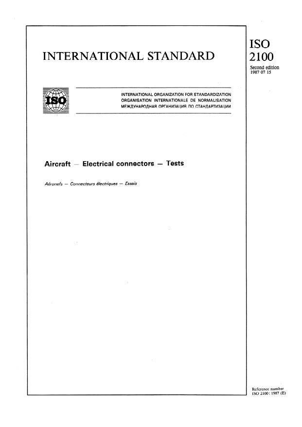 ISO 2100:1987 - Aircraft -- Electrical connectors -- Tests