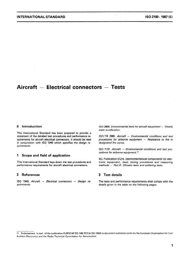 ISO 2100:1987 - Aircraft -- Electrical connectors -- Tests