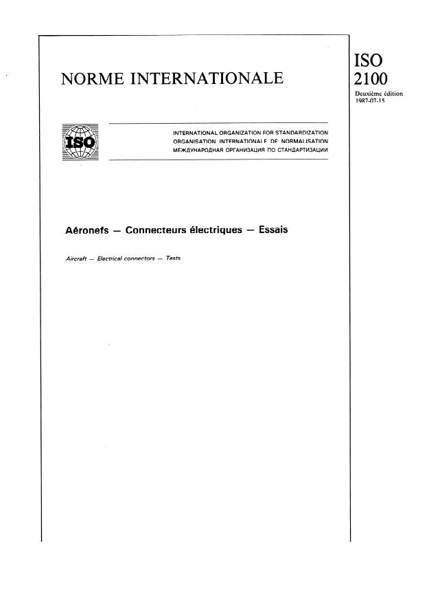 ISO 2100:1987 - Aéronefs -- Connecteurs électriques -- Essais
