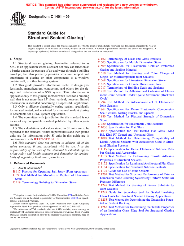 ASTM C1401-09 - Standard Guide for Structural Sealant Glazing