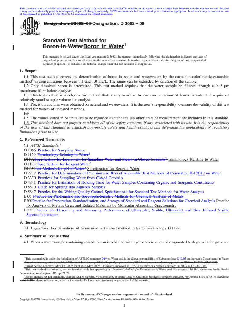 REDLINE ASTM D3082-09 - Standard Test Method for  Boron in Water