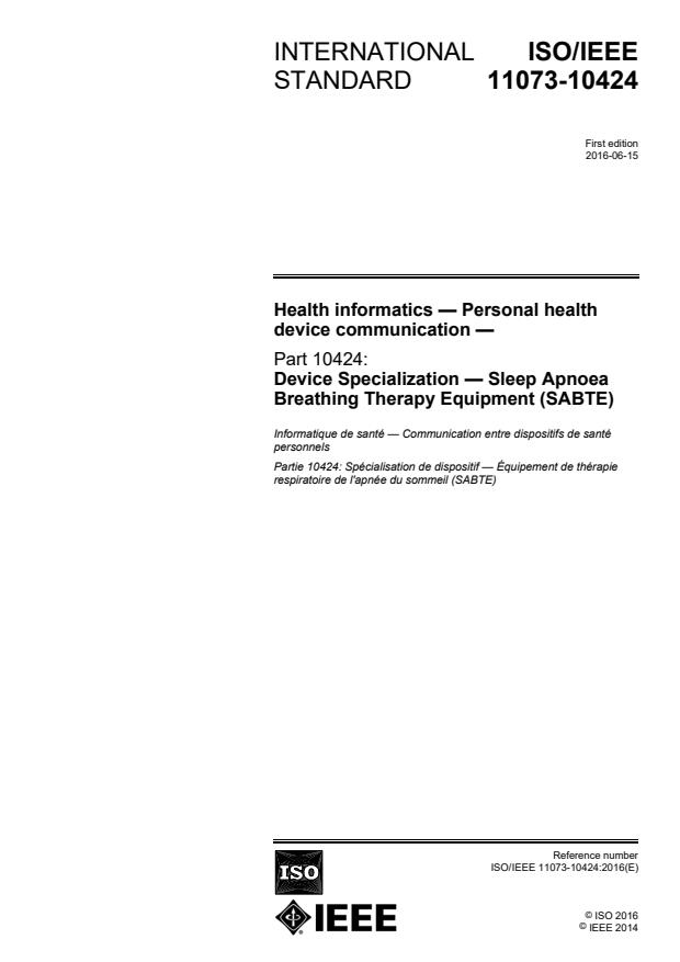 ISO/IEEE 11073-10424:2016 - Health informatics -- Personal health device communication